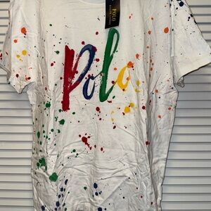 Ralph Lauren White Multicolor Paint-Brush Logo Tee